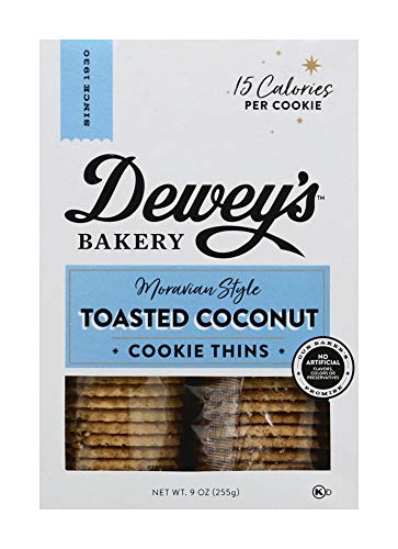 0763027701885 - DEWEY’S BAKERY MORAVIAN STYLE COOKIE THINS, TOASTED COCONUT, 9 OZ