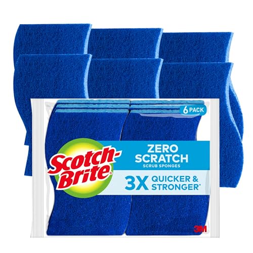 0076308410902 - SCOTCH-BRITE ZERO SCRATCH SCRUB SPONGES, 6 KITCHEN SPONGES FOR WASHING DISHES AND CLEANING THE KITCHEN AND BATH, NON-SCRATCH SPONGE SAFE FOR NON-STICK COOKWARE
