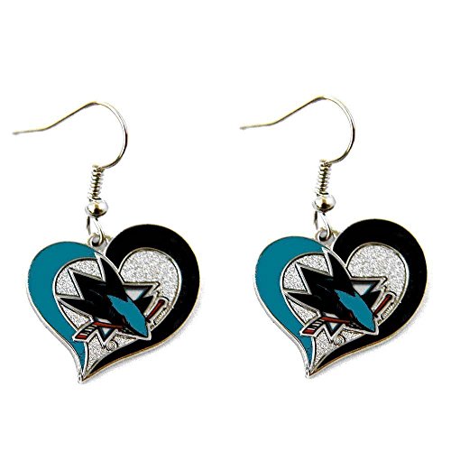 0763264260435 - SAN JOSE SHARKS SWIRL HEART EARRING NHL DANGLE LOGO CHARM GIFT