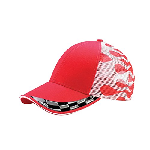 0763366253014 - RACING STYLE TRUCKER MESH CAP WITH SANDWITCH PIPING BILL (ONE SIZE, RED)
