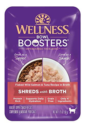 0076344012177 - WELLNESS BOWL BOOSTERS WET CAT FOOD TOPPER, FLAKED SALMON & TUNA IN BROTH, 1.75 OUNCE (PACK OF 12)