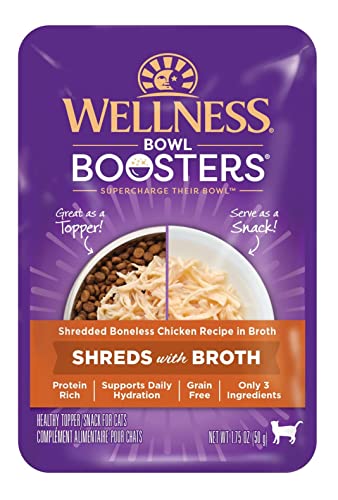 0076344012214 - WELLNESS BOWL BOOSTERS WET CAT TOPPER, SHREDDED CHICKEN IN BROTH, 1.75 OUNCE (PACK OF 12)