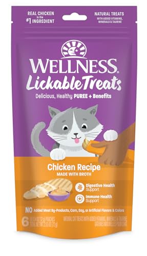 0076344144007 - WELLNESS LICKABLE TREATS SOFT PUREE NATURAL GRAIN FREE CAT TREATS, CHICKEN, CONTAINS 6-0.4 OUNCE TUBES