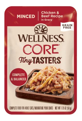 0076344161189 - WELLNESS CORE TINY TASTERS WET CAT FOOD, MINCED CHICKEN & BEEF IN GRAVY, 1.75 OUNCE POUCH (PACK OF 12)