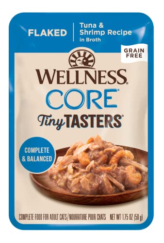 0076344161226 - WELLNESS CORE TINY TASTERS WET CAT FOOD, MINCED TUNA & SHRIMP IN GRAVY, 1.75 OUNCE POUCH (PACK OF 12)