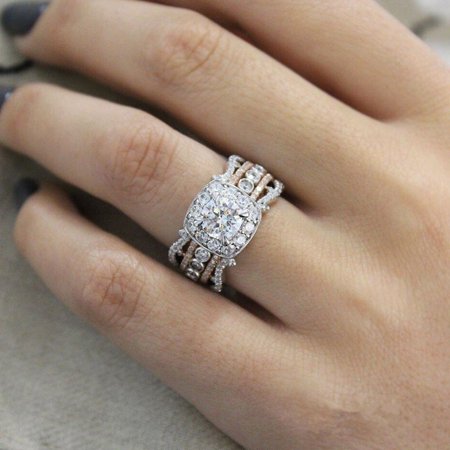 0763564594933 - AKOADA LOVELY EXQUISITE WOMEN`S RINGS 14K ROSE GOLD SQUARE DIAMOND PRINCESS ENGAGEMENT PARTY WEDDING RINGS SIZE 6 7 8 9 10