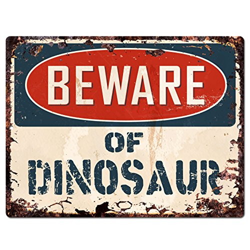 0763596019626 - BEWARE OF DINOSAUR CHIC SIGN VINTAGE RETRO RUSTIC 9X 12 METAL PLATE STORE HOME ROOM WALL DECOR GIFT