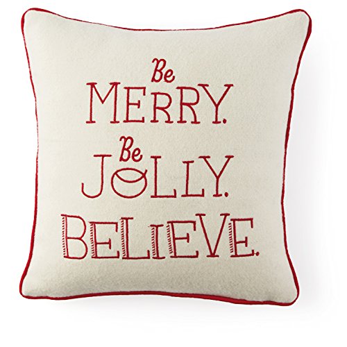 0763795088782 - HALLMARK HOLIDAY HOME DECOR MERRY, JOLLY, BELIEVE EMBROIDERED DECORATIVE ACCENT PILLOW, RED