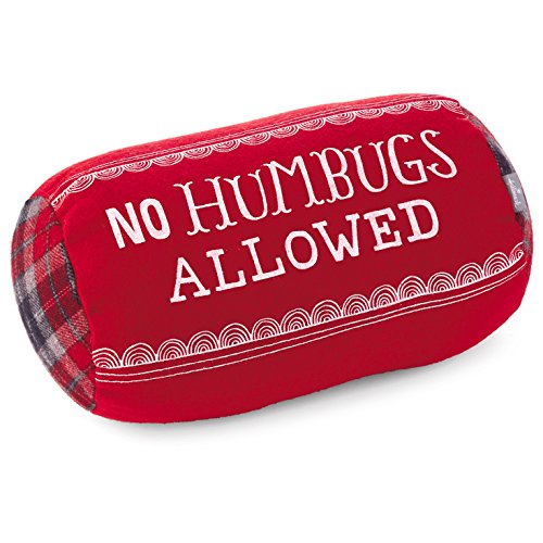 0763795089574 - HALLMARK HOLIDAY HOME DECOR NO HUMBUGS ALLOWED EMBROIDERED DECORATIVE ACCENT PILLOW, RED
