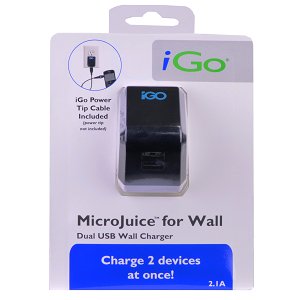 0763810023866 - IGO BN00293-0006 MICROJUICE DUAL-USB 2.0 WALL CHARGER W/IGO POWER TIP CABLE