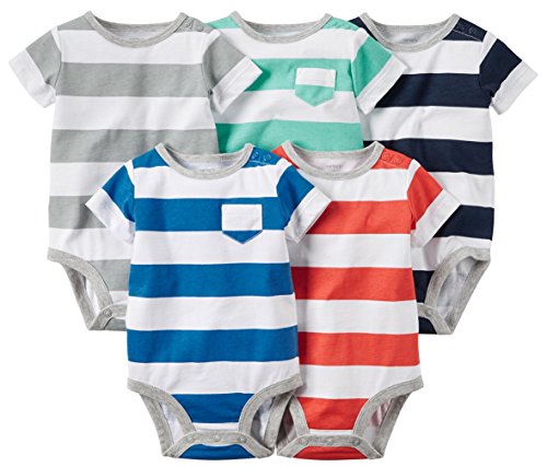 0763935320031 - CARTER'S BABY BOYS' 5 PACK BODYSUITS (BABY) (18 MONTHS, LARGE BRIGHT STRIPES)