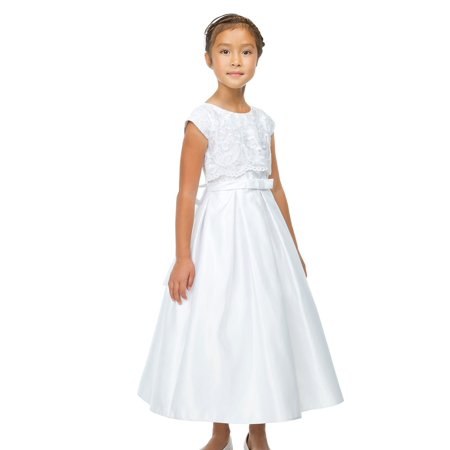 0763961499251 - SWEET KIDS GIRLS WHITE LACE CROP SATIN POCKETS COMMUNION DRESS