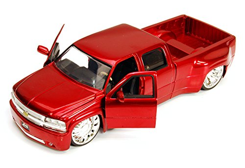 0764072017617 - 1999 CHEVY SILVERADO DOOLEY PICKUP TRUCK, RED - JADA TOYS BIGTIME KUSTOMS 90146 - 1/24 SCALE DIECAST MODEL TOY CAR