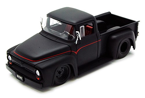 0764072018010 - 1956 FORD F-100 PICKUP TRUCK, BLACK - JADA TOYS BIGTIME MUSCLE 90484 - 1/24 SCALE DIECAST MODEL TOY CAR