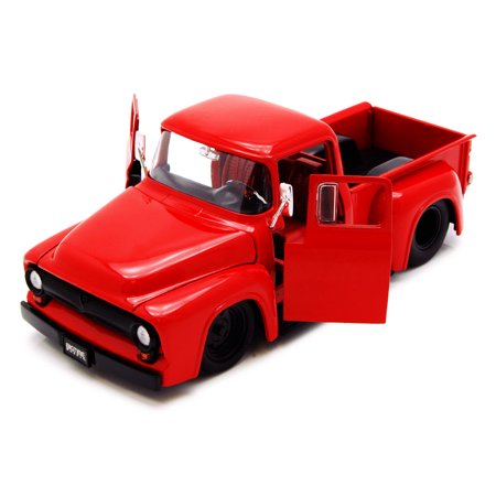 0764072018027 - 1956 FORD F-100 PICKUP TRUCK, RED - JADA TOYS BIGTIME MUSCLE 90484 - 1/24 SCALE DIECAST MODEL TOY CAR