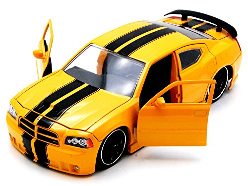 0764072018249 - DODGE CHARGER SRT8, YELLOW/BLACK - JADA TOYS BIGTIME MUSCLE 90798 - 1/24 SCALE DIECAST MODEL TOY CAR
