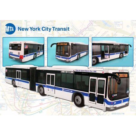 0764072097381 - MTA ARTICULATED BUS, WHITE - DARON RT8563 - DIECAST MODEL TOY CAR