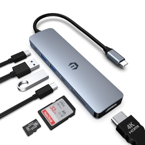 0764097411902 - TYMYP USB C HUB, 7 IN 1 HUB ADAPTER, HDMI OUTPUT, 100W POWER DELIVERY, USB C 3.0, 2 X USB 3.0, SD AND MICRO SD CARD READER, COMPATIBLE FOR USB C LAPTOPS DELL XPS/HP/SURFACE AND MORE