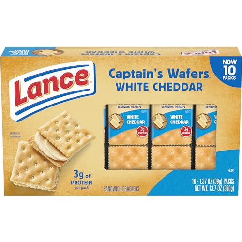 0076410906140 - LANCE SANDWICH CRACKERS, CAPTAINS WAFERS WHITE CHEDDAR, 10 INDIVIDUAL PACKS, 6 SANDWICHES EACH