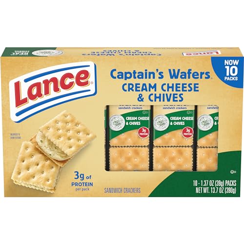 0076410906164 - LANCE SANDWICH CRACKERS, CAPTAINS WAFERS CREAM CHEESE AND CHIVES, 10 PACKS, 6 SANDWICHES EACH