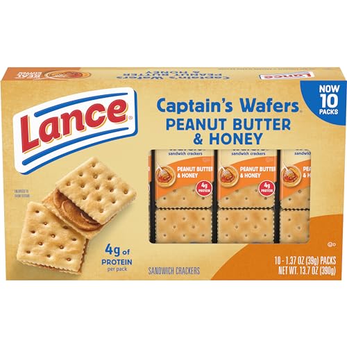0076410906188 - LANCE SANDWICH CRACKERS, CAPTAINS WAFERS PEANUT BUTTER AND HONEY, 10 PACKS, 6 SANDWICHES EACH