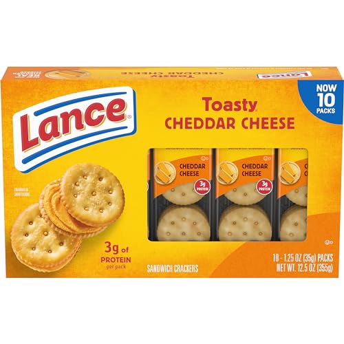 0076410906270 - LANCE SANDWICH CRACKERS, TOASTY CHEDDAR, 10 INDIVIDUALLY WRAPPED PACKS, 6 SANDWICHES EACH