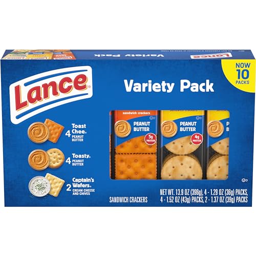 0076410906294 - LANCE SANDWICH CRACKERS, VARIETY PACK, 3 FLAVORS, 10 INDIVIDUALLY WRAPPED PACKS, 6 SANDWICHES EACH