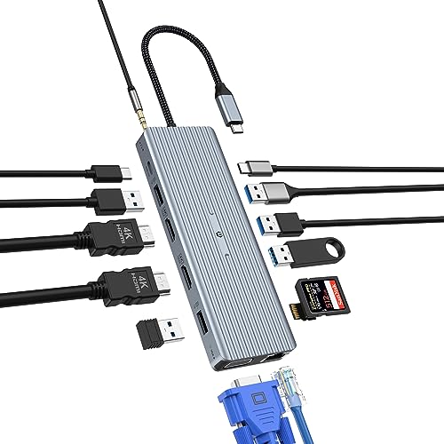 0764143362790 - OBERSTER 14 IN 1 USB C DOCKING STATION, MULTIPORT USB C ADAPTER WITH DUAL 4K HDMI, VGA, USB A 3.1, USB C 3.1, 4 USB A 2.0, GIGABIT ETHERNET, SD&TF, 100W PD, AND 3.5MM JACK IDEAL FOR ALL DEVICE TYPES