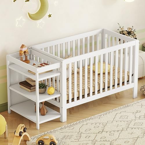 0764143807475 - LIVAVEGE 4-IN-1 CONVERTIBLE CRIB WITH CHANGING TABLE AND FULL SIZE TODDLER BED CONVERSION KIT IN NATURAL, GREENGUARD GOLD CERTIFIED, FITS STANDARD FULL-SIZE BABY CRIB MATTRESS SUPPORT BASE