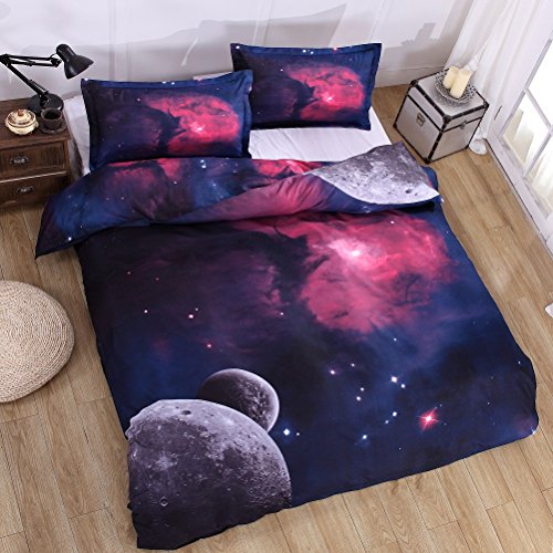 0764210900801 - AMAZING BRIGHT PURPLE GALAXY PRINT 3-PIECE 3D DUVET COVER BEDDING SETS GALAXY SERIES TWIN SIZE(1 DUVET COVER 68X86, 1 FITTED SHEET 39X76+16, 1 PILLOW CASE 20X30)
