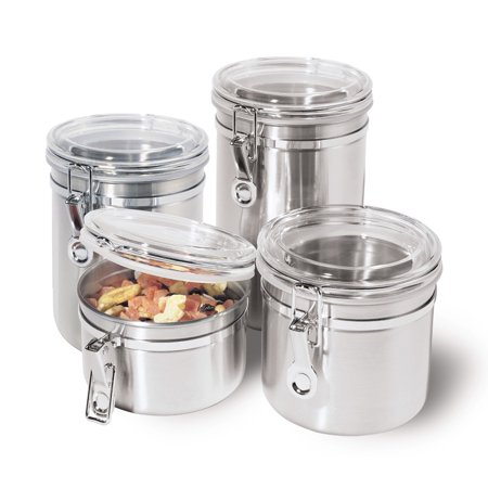 0764271053690 - OGGI 4 PIECE STAINLESS STEEL CANISTER SET WITH AIRTIGHT ACRYLIC LID AND CLAMP