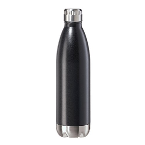 0764271808238 - OGGI 8082.3 STAINLESS STEEL CALYPSO DOUBLE WALL SPORTS BOTTLE WITH SCREW TOP (0.75 LITER, 25OZ )-BLACK MATTE FINISH