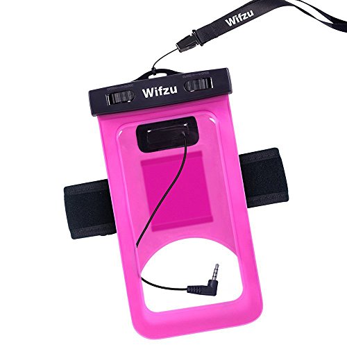 0764560109558 - WIFZU WATERPROOF CASE DRY BAG UNIVERSAL CELL PHONE POUCH WITH ARMBAND AND EARPHONE JACK FOR 6-INCH PHABLETS WATER RESISTANT ROSE RED