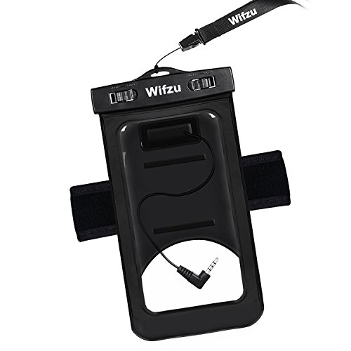 0764560109565 - WIFZU WATERPROOF CASE DRY BAG UNIVERSAL CELL PHONE POUCH WITH ARMBAND AND EARPHONE JACK FOR 6-INCH PHABLETS WATER RESISTANT BLACK