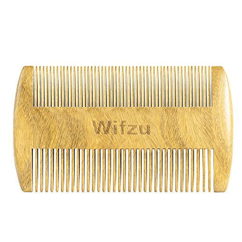 0764560109626 - WIFZU NATURAL SANDALWOOD DOUBLE SIDE BEARD MENS HAIRANIT-STATIC POCKET COMB WITH LATHER CASE