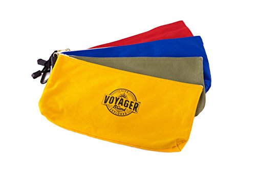 0764804193442 - CANVAS ZIPPER BAG (SET OF 4) HEAVY DUTY TOOL POUCH TOTE BAGS, COLOR CODED WITH CARABINER CLIP, METAL ZIPPER AND ELASTIC ORGANIZER