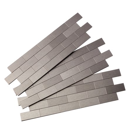 0764890485506 - ASPECT A95-50 PEEL AND STICK BACKSPLASH SUBWAY METAL TILE FOR KITCHEN AND BATHROOMS, 12.5 X 4, STAINLESS MATTED