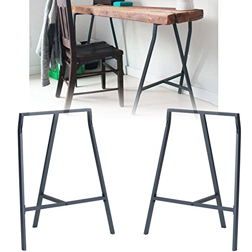 Set Of 2 Industrial Look Durable Steel Crosscut Trestle Legs For Table  Desk Or