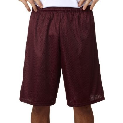 0764970472273 - A4 9 LINED TRICOT MESH SHORTS, MAROON, X-LARGE