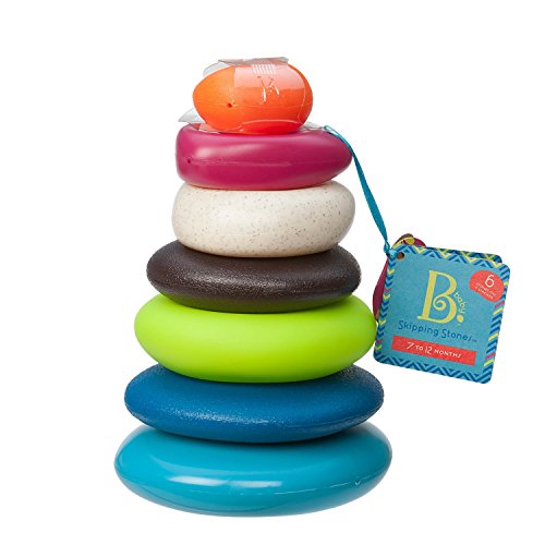0764999853428 - CLASSIC SKIPPING STONES TOY WITH 6 DONUT-SHAPED STONES ON YELLOW STACKER