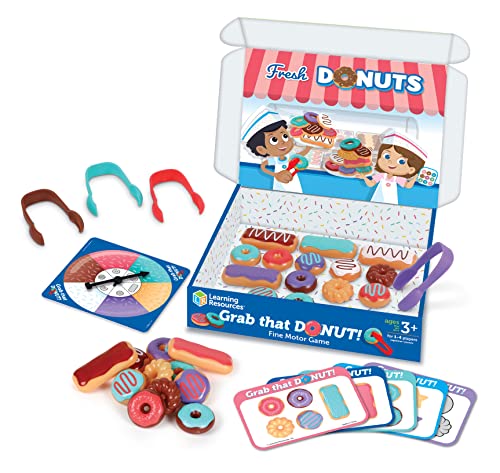 0765023055702 - LEARNING RESOURCES GRAB THAT DONUT!, 39 PIECES, AGES 3+,FINE MOTOR GAME, TODDLER LEARNING TOYS,TODDLER TOYS, EDUCATIONAL GAMES FOR KIDS, PRESCHOOL GAMES,DONUT TOYS