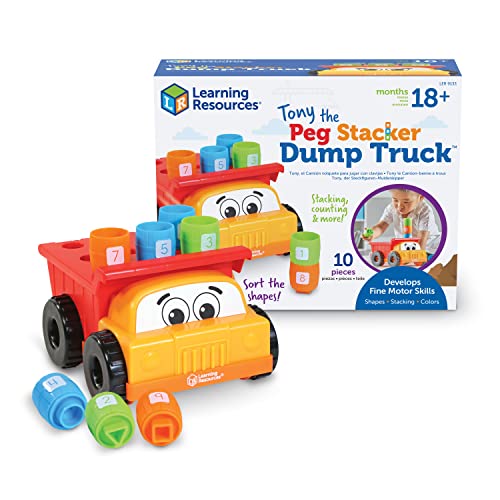 0765023091335 - LEARNING RESOURCES TONY THE PEG STACKER DUMP TRUCK - 10 PIECES, EASTER TOYS FOR KIDS, AGES 18+ MONTHS FINE MOTOR SKILLS TOY FOR TODDLERS, PRESCHOOL TOYS
