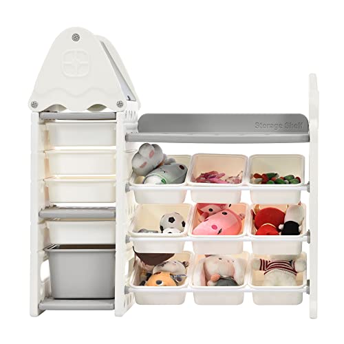 0765142779206 - LOSTCAT TOY STORAGE ORGANIZER,KIDS TOY STORAGE ORGANIZER WITH 14 BINS,PULL-OUT DRAWERS MULTIPURPOSE SHELF FOR TODDLERS TO ORGANIZE TOYS AND BOOKS,FOR PLAYROOM, BEDROOM, LIVING ROOM(GREY)