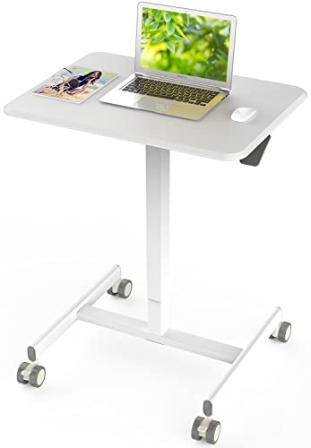 0765154359205 - MOBILE LAPTOP DESK, SMALL MOBILE STANDING DESK ADJUSTABLE HEIGHT MOBILE DESK ROLLING CART ERGONOMIC TABLE, PORTABLE STANDING DESK WITH PNEUMATIC HEIGHT ADJUSTMENTS, HEIGHT ADJ FROM 28.7 TO 43,WT