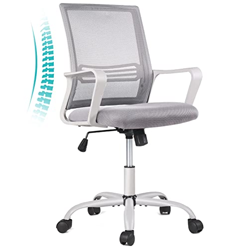 0765154363271 - OFFICE CHAIR, DESK CHAIR ERGONOMIC MESH OFFICE CHAIR MESH GREY COMPUTER CHAIR, HOME OFFICE DESK CHAIRS WITH WHEELS, MID BACK OFFICE DESK CHAIR ROLLING SWIVEL TASK CHAIR WITH LUMBAR SUPPORT ARMRESTS