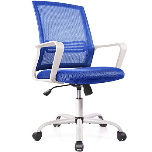 0765154363554 - OFFICE CHAIR ERGONOMIC DESK CHAIR BLUE COMPUTER CHAIR, HOME OFFICE DESK CHAIR WITH WHEELS MESH OFFICE CHAIR, MID BACK ROLLING TASK SWIVEL CHAIR WITH ARMRESTS LUMBAR SUPPORT