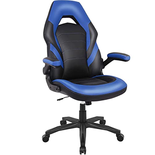 0765154374451 - OFFICE CHAIR FLIP-UP ARMREST ERGONOMIC COMPUTER CHAIR GAMING DESK CHAIR BONDED LEATHER SWIVEL CHAIR HEIGHT ADJUSTABLE CUSHIONED ARMRESTS