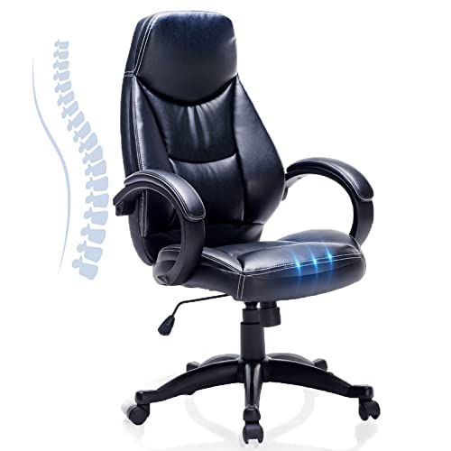 0765154377018 - OFFICE CHAIR, HOME DESK CHAIR BONDED PU LEATHER CHAIR WITH PADDED ARMRESTS AND HIGH BACKREST COMPUTER CHAIR