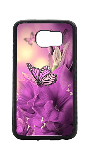 7652484955593 - SAMSUNG S6 CASE, GALAXY S6 CASE PRIMULA PURPLE BUTTERFLY SHOCK-ABSORPTION BLACK HARD CASE FOR SAMSUNG GALAXY S6 TPU BACK CASE