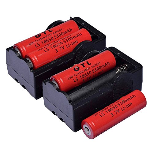 0765407511503 - LEYSHIZ 4X 18650 3.7V GTL LI-ION 5300MAH RED RECHARGEABLE BATTERY + 1X WALL CHARGER FOR TORCH / FLASHLIGHTS